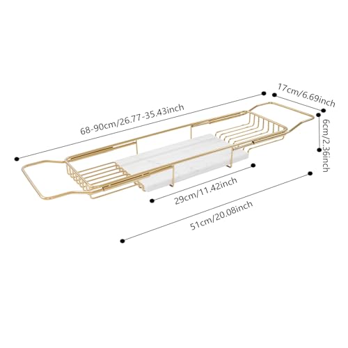 Expandable Bathtub Tray,Bathtub Tray Caddy for Luxury Bath Expandable,Expandable Range 68-90cm/26.77-35.43 in (Gold+White) - color: Gold+white