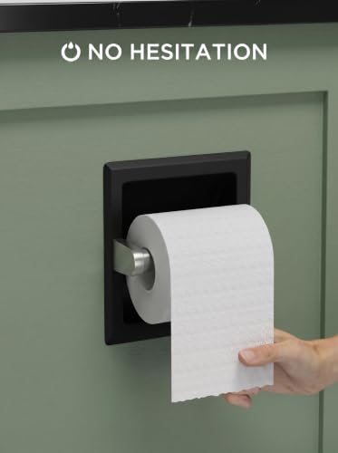 FORIOUS Recessed Toilet Paper Holder, Stainless Steel Durable Tissue Roll Holder Wall Mount for Bathroom Space Saving Design with Mounting Bracket, Matte Black & Brushed Nickel - color: Black & Stainless Steel
