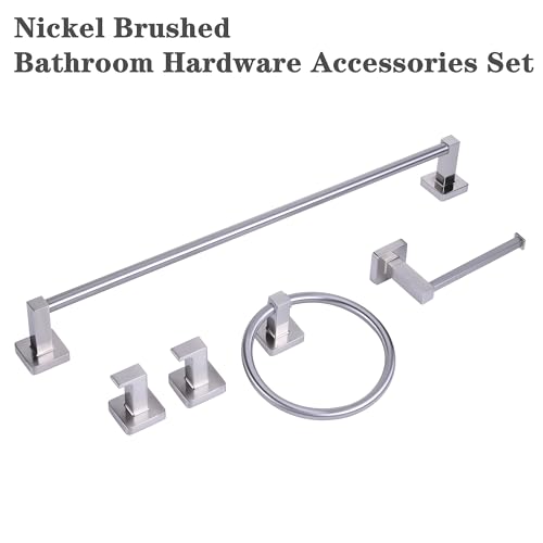 5 Pieces Brushed Nickel Bathroom Hardware Set,Wall Mounted 23.6 inch Towel Bar Set,Towel Rack Set,Toilet Paper Holder, Bathroom Accessories Set - color: Brushed Nickel