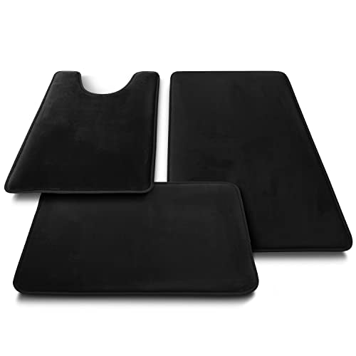 Clara Clark 2 Piece Bathroom Rugs Bath Mat Set, Velvet Memory Foam Bath Mats for Bathroom - Non-Slip, PVC Backing Bath Rugs, Washable - Dries Quickly, Black - color: Black, style: 17 x 24 + 20 x 32