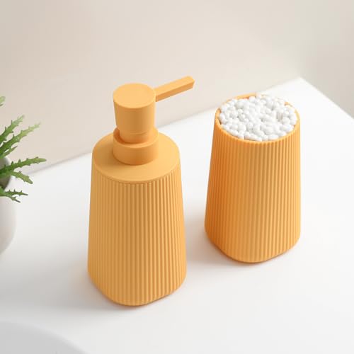 YAUKPH Bathroom Accessories Set 2 Piece Soap Dispenser and Toothbrush Holder for Bathroom Countertop Striped Yellow - color: Striped Yellow