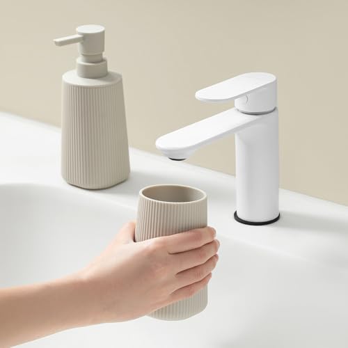 YAUKPH Bathroom Accessories Set 2 Piece Soap Dispenser and Toothbrush Holder for Bathroom Countertop Striped Beige - color: Striped Beige