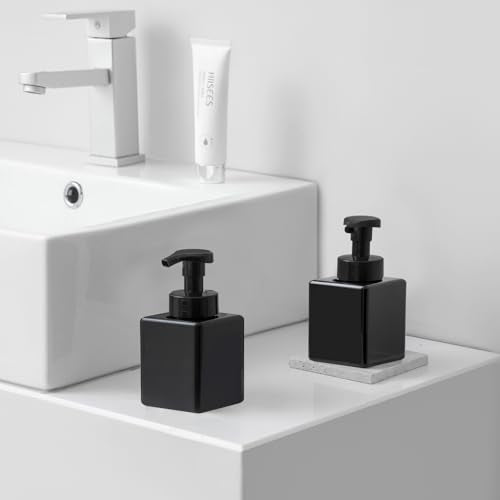 UUJOLY Foaming Soap Dispenser, 9oz Refillable Pump Bottle Plastic for Liquid Soap, Shampoo, Body Wash, 2 Pcs, Black - size: 2 Pack/9oz
