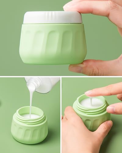Mrsdry Travel Size Toiletries 8 Pack, TSA Approved 3oz Silicone Squeeze Bottles & Cream Jars with Clear Travel Bag - color: Water Green, size: 3oz bottle 3oz jar