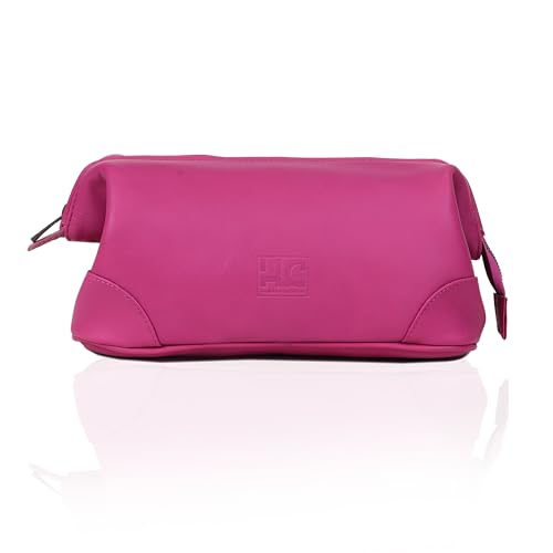 HLC Leather Toiletry Bag for Men Best Gift Premium Genuine Dopp Kit Shaving Kit Organizer Travel Kit Pouch Bag 10 inch Size (Pink) - color: Pink
