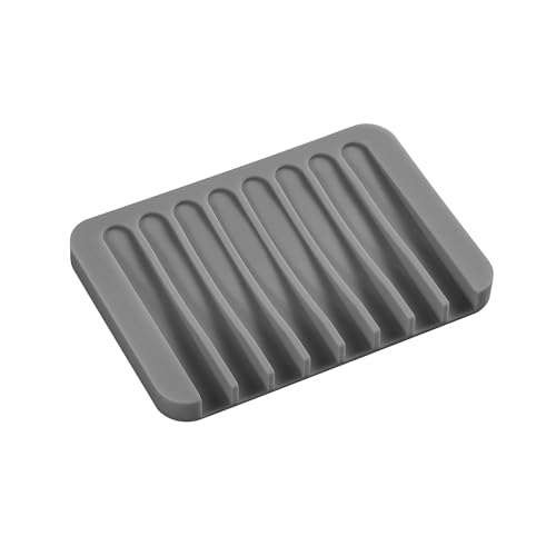 Self Draining Soap Dish for Shower, Silicone Soap Dish for Kitchen Sink, Bathroom Sink (3, Dark Gray, S(3.1"×4.5"))