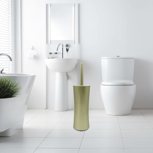 Vince Camuto Toilet Bowl Brush with Holder, Durable Bathroom Cleaning Tool, Modern Design for Easy Toilet Maintenance, Bathroom Cleaner Brush for Efficient Cleaning and Hygiene - color: Satin Matte Gold