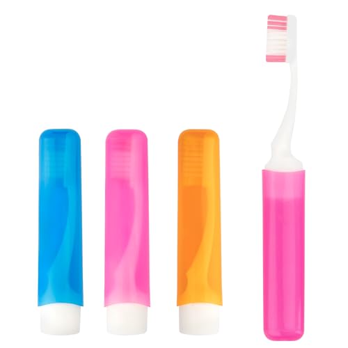Travel Toothbrush, 3PCS Travel Toothbrush Set, Mini Toothbrush Soft Portable Toothbrushes Travels with Tooth Brush Cover Small Folding Toothbrushes Individually Wrapped for Camping Home - color: Styleb Pink+orange+blue, size: 1 Count (Pack of 3)