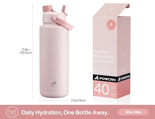 POWCAN 40 oz Insulated Water Bottle with 2-in-1 Straw and Spout Lid, Keep Cold 24H, Leak-Proof, BPA-Free, Double Wall Stainless Steel Water Bottle for Sports, Gym, Travel, and School (Cotton Candy) - color: Cotton Candy, size: 40 Ounces
