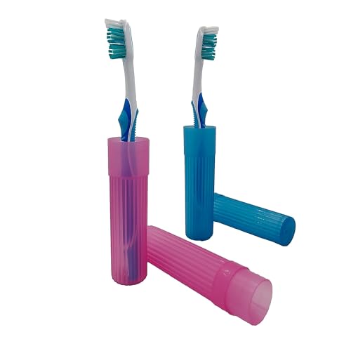American Comb Toothbrush Holder (Blue & Pink) Made in USA, with Ventilation Holes, for Toothbrush Covers, Toothbrush Holder, Toothbrush Soft, Durable Design, Hygienic Bathroom Accessory - color: Blue & Pink