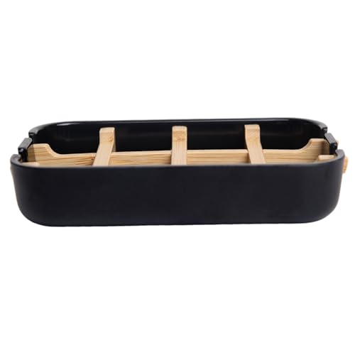 Bamboo Fiber Soap Holder & Dish Combination, Black | Bathroom Bar Soap Holder, Sink Deck, Bathtub, Shower Tray - color: Black