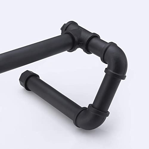 KES Rustic Toilet Paper Holder with Reserve, Farmhouse Toilet Paper Holder Stand Bathroom Industrial Pipe Toilet Paper Storage Black, BPH503A-BK