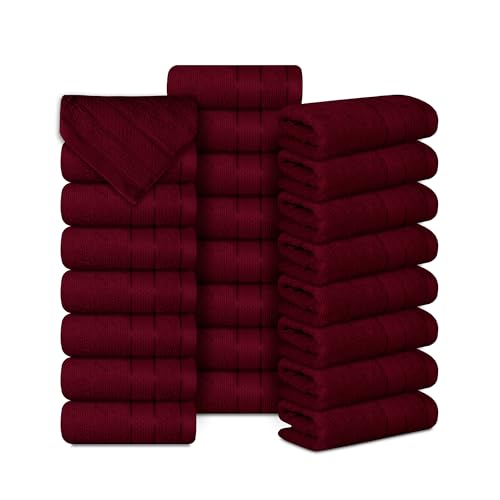 Casa Lino Face Towels & Body Wash Cloths for Hotel - 100% Cotton Wash Cloths for Bathroom - Highly Absorbent & Quick Drying Washcloth Set - Cotton washclothes, 24 Pack 12" x 12" - (Burgundy) - color: Burgundy