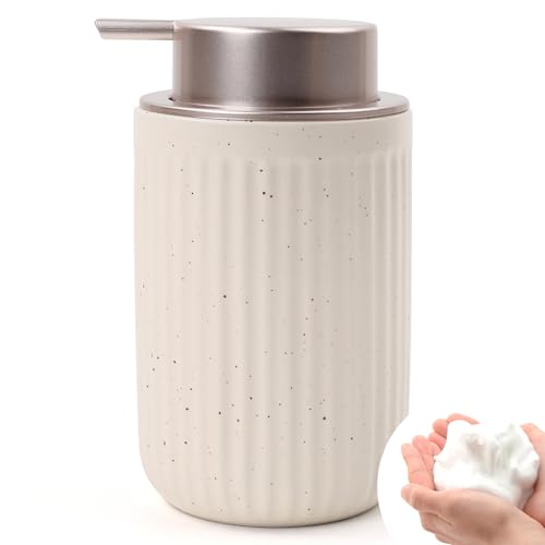 BosilunLife Foam Hand Soap Dispenser - Ceramic Foaming Soap Dispenser for Bathroom 12oz Refillable Liquid Lotion Soap Dispenser with Rust-Proof Foaming Pump for Countertop - color: Aprcot Foam Pump