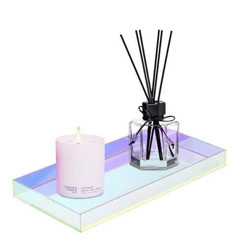 ROYALITA Acrylic Tray Bathroom Tray for Countertop, Guest Towel Holder Tray for Napkin Perfume Jewelry Makeup, Vanity Trays for Soap Dispenser, Aromatherapy, Cup & Candle, Iridescent - color: Iridescent