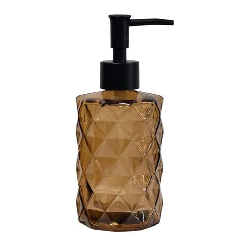 Brown Bathroom Soap Dispenser with Black Plastic Pump, 12oz Glass Lotion Dispenser, Crystal Hand Soap Dispenser for Modern Home Decor, Kitchen Countertop, Hotel - color: Light Brown