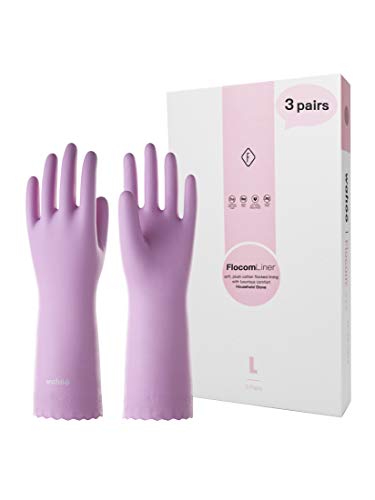 LANON 3 Pairs wahoo Skin-Friendly Cleaning Gloves, Dishwashing Kitchen Gloves with Cotton Flocked Liner, Reusable, Non-Slip, Mauve Mist, Medium - color: Mauve Mist, size: Medium (Pack of 3)