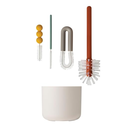 Boon Mod Baby Bottle Brushes - Includes Bottle Cleaner Brush, Straw Cleaner Brush, Nipple Brush and Detail Brush for Baby Bottles - Baby Bottle and Straw Brush Cleaning Set - Deco - 4 Count