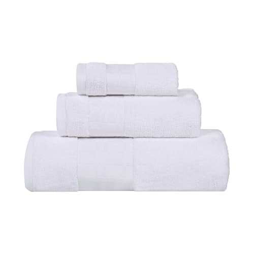 Superior 3-Piece Cotton Towel Set, Geometric Design, Dobby Border, Plush Quick Dry Towels, Decorative Bathroom, Spa, Includes 1 Bath, 1 Hand, 1 Face Towel/Washcloth, Larissa Collection, White-White - color: White-white, size: 3 Piece Towel Set