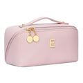 Initial Makeup Bag Gifts for Women Bridesmaid Gifts Travel Toiletry Personalized PU Leather Waterproof Cosmetic Bag (Medium-Pink-E) - color: MediumPink, style: E