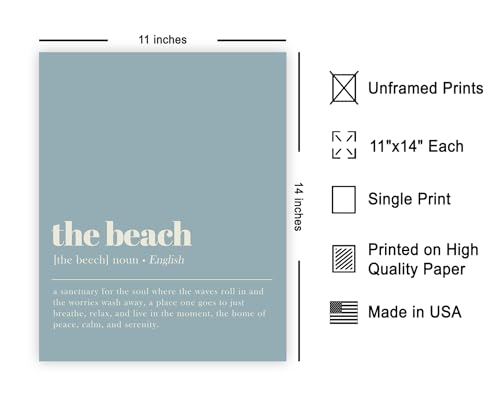 Poster Master Definition of The Beach Print - Typography Poster - Dictionary Art - Gift for Men & Women - Minimal Decor for Bedroom, Living Room or Dorm - 11x14 UNFRAMED Wall Art - color: Style03, size: 11"L x 14"W