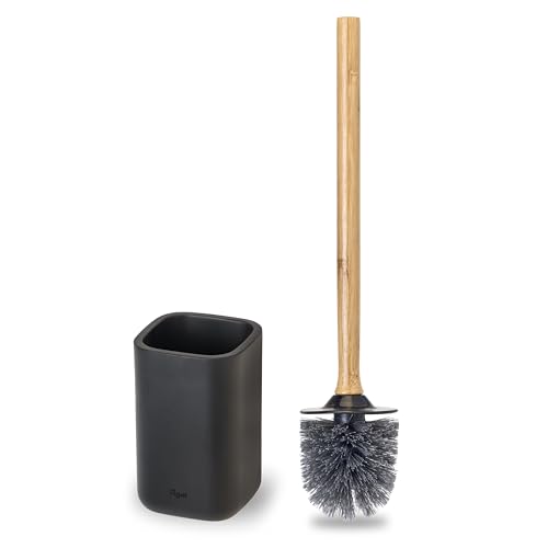 Vigar Zense Toilet Brush and Holder Set - Toilet Bowl Brush and Holder, Polyresin Stone Bathroom Accessory, Compact Toilet Cleaner Brush for Bathroom Decor and Toilet Accessories Set - Cool Black - color: Cool Black