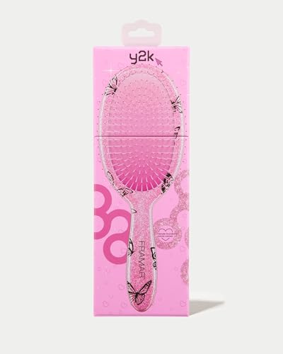 FRAMAR Y2K Print Hair Brush Detangler – Wet Hair Brushes For Women, Womens Hair Brush, Black and White Checkered Hair Accessories, Hairbrush For Women, Cepillos Para Cabello – Detangle Brush - color: Pink - Y2K