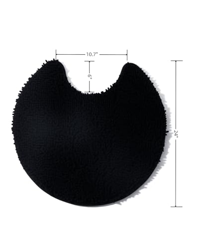 Soft Shaggy Round Toilet Rug U Shaped for Bathroom, Excellent Absorbent Contour Toilet Mat Machine Washable, Non-Slip Microfiber Chenille Bathroom Rugs 24" Black - color: Black