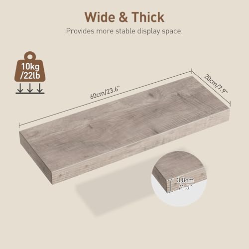 RALGEND Floating Shelves for Wall, 1.5" Thick Wall Shelf Set of 3 with Invisible Brackets, 23.6L x 7.9W Hanging Book Shelves Farmhouse Home Decor for Bathroom, Living Room, Bedroom, Greige 6301BJP3BG - color: Greige, size: 23.6 Inches