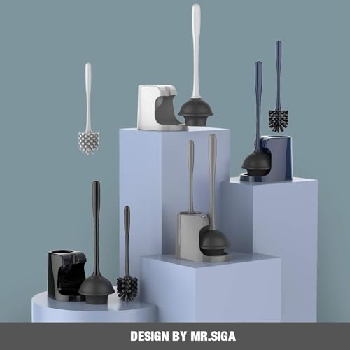 MR.SIGA Toilet Plunger and Bowl Brush Combo for Bathroom Cleaning, Gray, 2 Sets - color: Gray