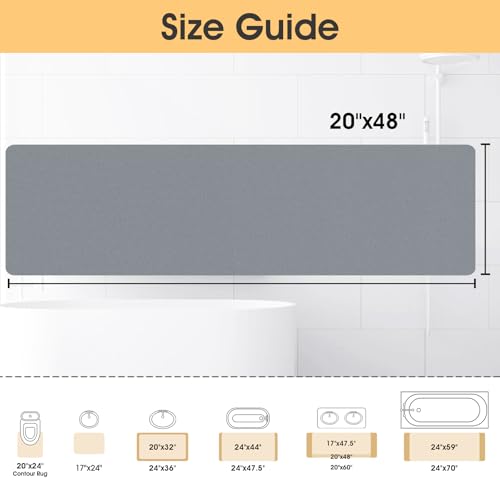 ACCUMTEK Non Slip Bath Mat, Thin Bathroom Rugs Fit Under Door, Quick Dry Bath Mats, Machine Washable Bath Rugs for Bathroom, Bathtub & Kitchen, Bathtub & Kitchen, Grey/Solid/48 x20 - color: Grey, size: 1'8" x 4' (Rectangular)