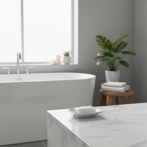 Luxury Handmade Cloudy White Marble Soap Dish Holder with Drain for Bathroom and Shower, Best Bath Products & Sponge Tray for Kitchen & Housewarming Gifts., Cloudy White, 4x5x0.75, (SD2021) - color: White