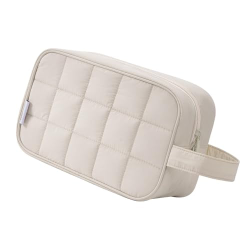 Narwey Quilted Makeup Bag Puffy Make up Bag Cosmetic Bag Organizer, Puffer Travel Toiletry Bag for Traveling Women Girl, Travel Bag for Toiletries, Skincare Medicine Bags (Beige) - color: Y-Beige