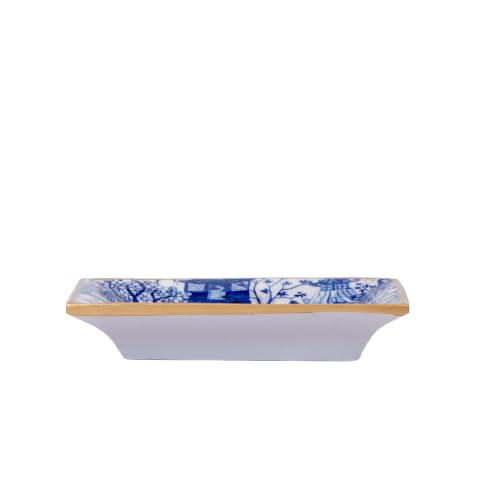Jaye's Studio Garden Party White and Blue Enameled Rectangle Catch All Tray, Jewelry Tray for Bathroom, Vanity - Decorative Landry Tray - color: Chinoiserie 5"