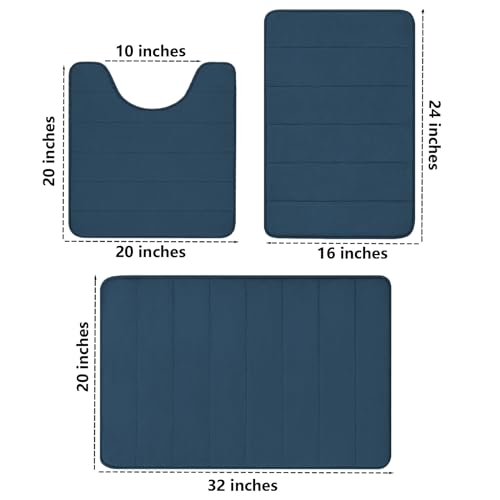 Bathroom Rugs Set 3 Piece Memory Foam Bathroom Mat Set Non-Slip Extra Absorbent Shaggy Soft Bath Mat,Machine Washable Bathroom Carpets for Bedroom,Haze Blue - color: Haze Blue