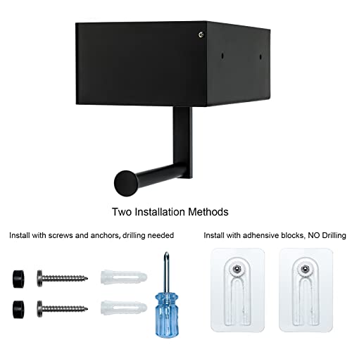 Matte Black Toilet Paper Holder Tissue Roll Hanger with Shelf Flushable Wipes Dispenser Storage Box Large Stainless Steel Bathroom Lavatory Hardware Wall Mount Adhesive