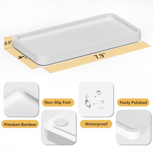 Weenson Small Bathroom Vanity Tray for Countertop Makeup Perfume Jewelry Decor Candle Keys, Bamboo Kitchen Tray for Soap Dispenser Spice, Small White Toilet Tray for Sink7.9 L x 4" W x 0.79" H - color: White, size: 7.9" x 4" x 0.8"