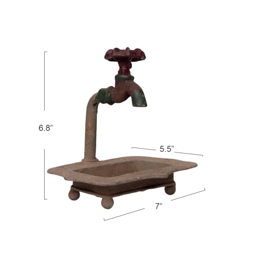 Creative Co-Op Rustic Metal Soap Dish with Faucet - color: Rust, style: Soap Dish