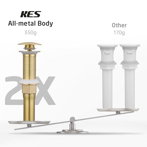 KES Sink Drain without Overflow Anti Clogging Pop Up Drain with Strainer Bathroom Sink Drain Assembly Brushed Gold, S2013D-BZ - color: Brushed Gold, style: for NO overflow sink,1-pack