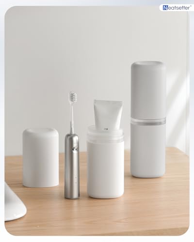 Travel Toothbrush Case & Cup Set – Sleek Toothbrush Holder with Cover for Couples – Lightweight, Eco-Friendly Toothbrush Travel Case for Business, Gym, & Hotel Stays(Grey, Extra Large)