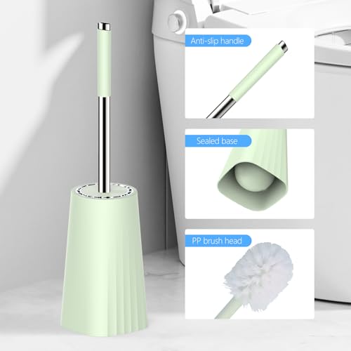 SetSail Toilet Brush, Compact Size Toilet Bowl Brush and Holder Toilet Brushes for Bathroom with Stainless Steel Handle Toilet Cleaner Brush with Durable Scrubbing Bristles, Splash-Proof, Green - color: Green, size: 1 pack