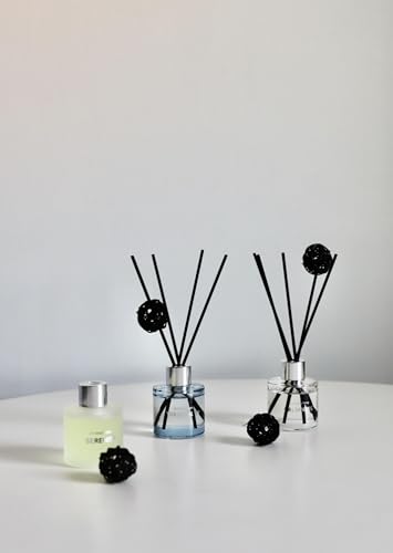 Reed Diffuser Set of 3 | Aromatherapy Fragrance Oil | 12 Sticks and 6 Rattan Balls, 3 x 50ML | Home, Office, Bathroom, Bedroom Essentials (Eucalyptus, Jasmine, Lemongrass, Sky Blue)