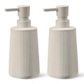 Beige 2 Pack Hand Soap Dispensers Set with No Rust Pump for Bathroom and Kitchen Countertops Refillable Matte Striped Plastic 8.5 oz - color: Beige Set of 2