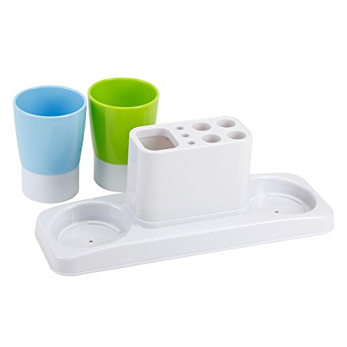 Eslite Bathroom Toothbrush Toothpaste Stand Organizer Plastic Storage Rack Set - color: Blue+green