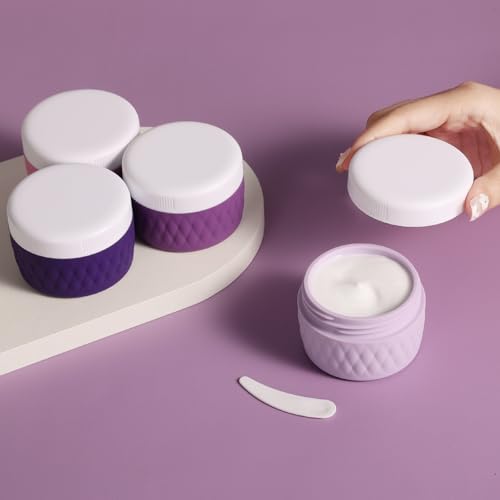 Kuangre Travel Containers for Toiletries, Silicone Cream Jars BPA-Free, TSA Approved 2oz Travel Size Containers, Leak-proof Silicone Jars with Lid for Cosmetic Face Hand Body Cream (4 Pack) - color: Purple, size: 2 Ounces