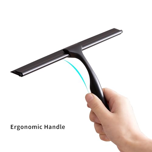 Stainless Steel Shower Squeegee for Glass Doors, Multi-Purpose Squeegee for Shower Glass, Bathroom and Car Windows, Squeegee with Adhesive Hook-10”, Black - color: Black, size: 10