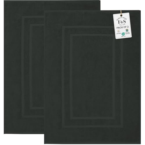 Feather & Stitch 2 Piece Towel Like Bath Mats (30x21 Inch) 100% Cotton Terry Bath Mats, Bathroom Shower Floor Mats [NOT A Bathroom Rug], Soft Absorbent Washable Mats - Charcoal - color: Charcoal