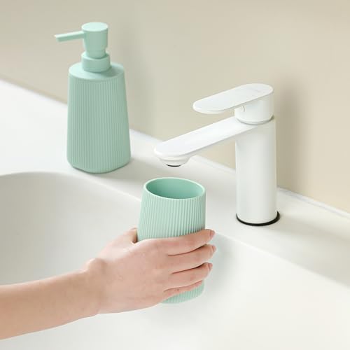 YAUKPH Bathroom Accessories Set 2 Piece Soap Dispenser and Toothbrush Holder for Bathroom Countertop Striped Green - color: Striped Green