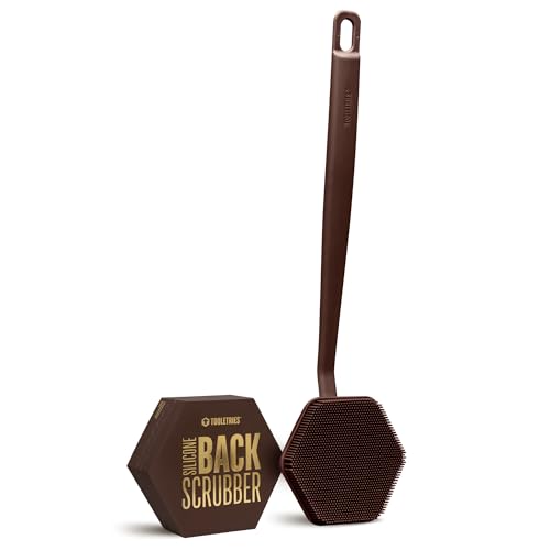 TOOLETRIES Silicone Back Scrubber for Shower, Bath Brush - Chocolate | Long ergonomic handle and non-slip grip make exfoliating hard-to-reach areas simple and comfortable. - color: Chocolate