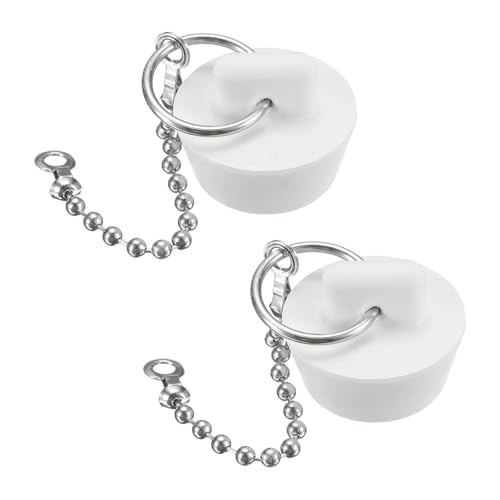uxcell 2 Pcs Tub Stoppers, Rubber Bathtub Stoppers 7/8" to 1" Kitchen Sink Drain Stopper, Bathroom Drain Plug with Pull Ring and 15" Beaded Chain, White - size: 7/8"to 1"